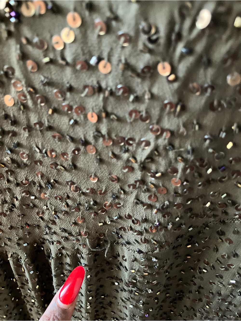 Sue Wong Olive Green Beaded Cowl Neck Camisole - Picture 9 of 16